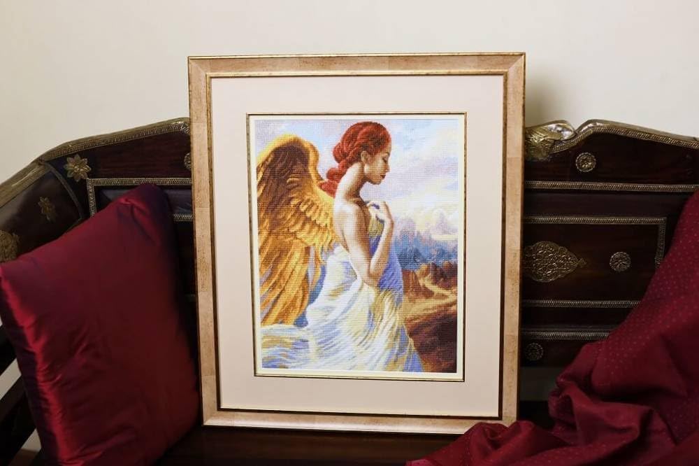 Golden Fleece Cross Stitch Embroidery Kits for Adults Woman - Beautiful Angel 38×30cm/14.96×11.81″ 16 Count