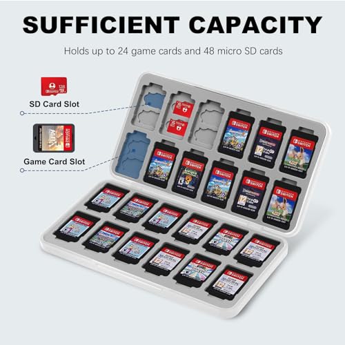 Image of FYY Nintendo Switch Game Case Holder for Switch 2 Cartridge Case with 24 Game Card Slots & 48 Micro SD Card Slots, Hard Shell, Silicone Lining Lightning White