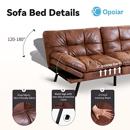 Opoiar Futon Sofa Bed, Memory Foam Couch Bed With Mattress And Frame Included,Comfortable Brown Faxu Leather Loveseat Sleeper Sofa For Dorm Apartment Office College Small Space Bedroom Rv Living Room #TOP5