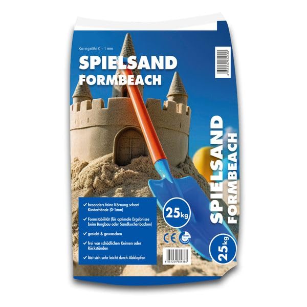 Hamann Mercatus GmbH Spielsand Formbeach 25 kg hell und feinkörnig,Top Qualität, Spielplatz, Sandkasten, Kindergarten, Kindersand, Formstabil, fein Körnung, Quarzsand,