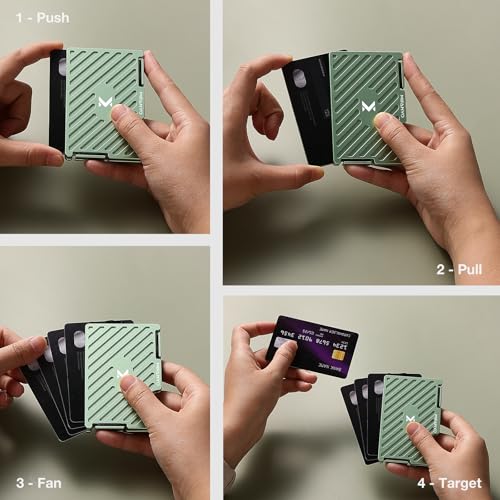 Image of Womens Wallet, Minimalist Card Holder with Cash Strap, Slim RFID Blocking Metal Front Pocket Wallet, Green, LK-05