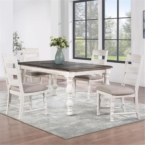 BOWERY HILL Farmhouse 5-Piece Weathered White Wood Dining Set