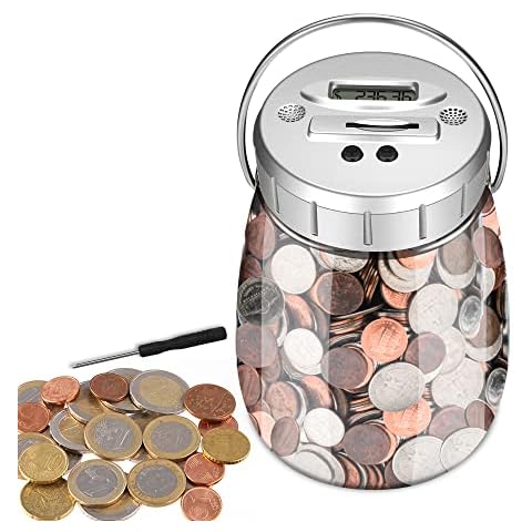 Digital Piggy Bank, LarmTek Coin Bank Counting Money Box with LCD Display, 2.4L Money Bank with LED Colored Lights Decoration Saving Jar, Kids Boys Girls on New Year's day Cover