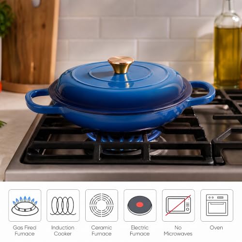 Image of Dutch Oven Enameled Cast Iron with Lid - Big Dual Handles - Oven Safe up to 500F - Classic Round Pot for Versatile Cooking (Blue, 7 QT)