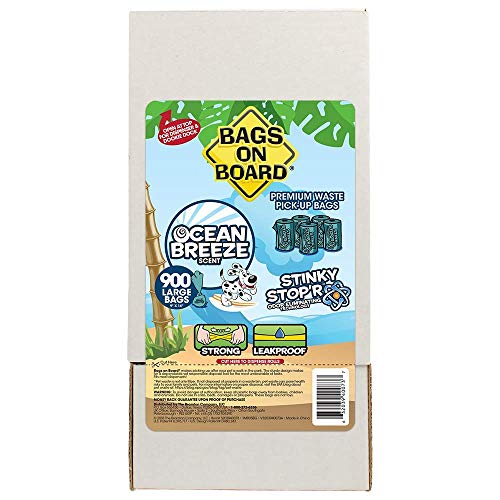 Bags on Board Odor Control Dog Poop Bags and Dispenser | Strong, Leak Proof Dog Waste Bags | Ocean Breeze Scent | 9 x14 Inches, 900 Waste Pickup Bags, 3203940073