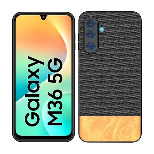 Image of Kapa Soft Fabric & Leather Hybrid Protective Back Cover for Samsung Galaxy M36 / F36 5G | Shockproof Slim Hard Anti Slip Back Case (Black,Brown)
