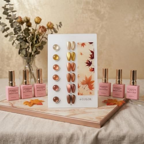 Image of Set of 6 Professional Cat Eye Gel Polish | Magnetic Nail Art Gel Polish | UV /LED Soak-Off | Long-Lasting | Shiny Cat-Eye Effect (15 ML) (Brown Shade)