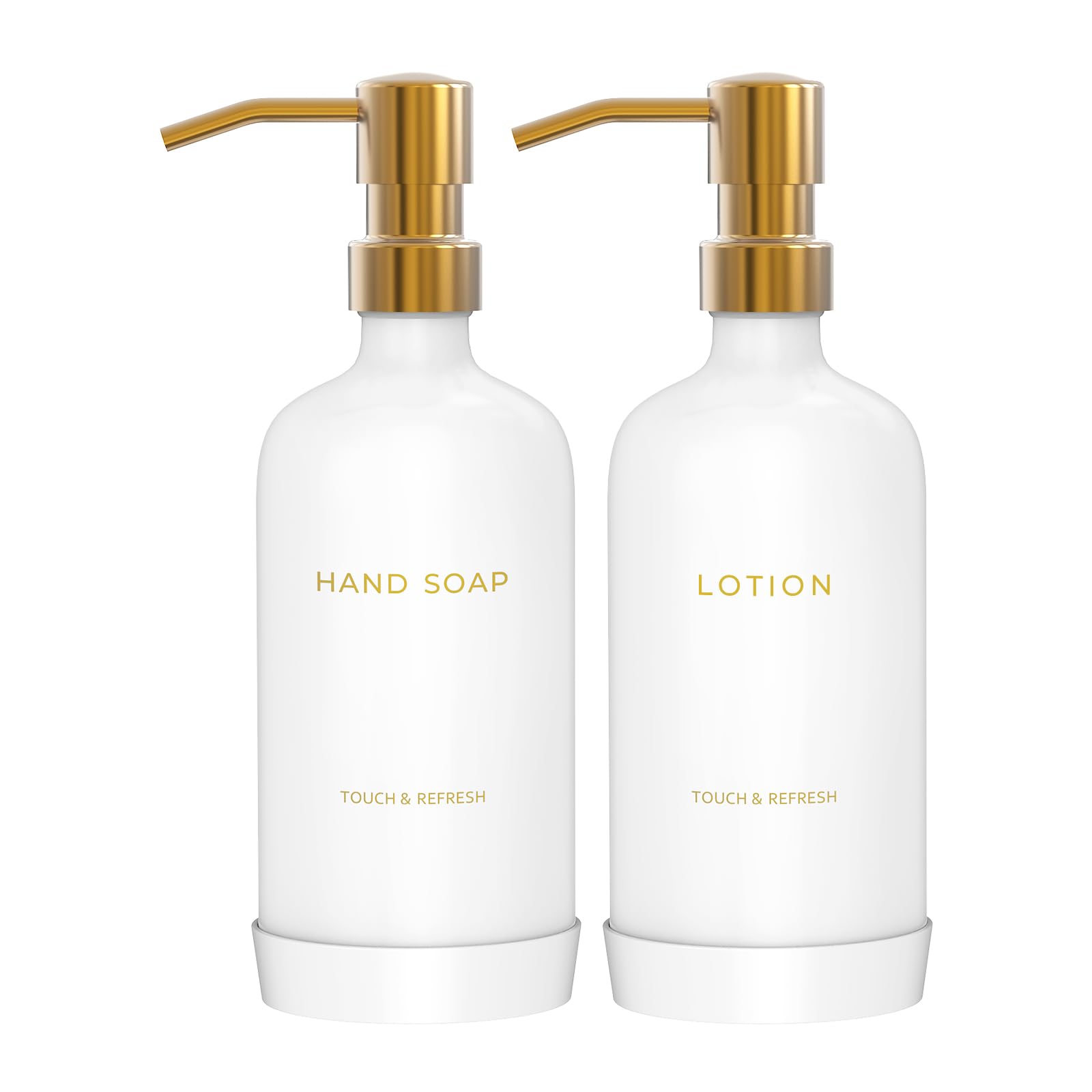 Soap Dispenser Bathroom - Hand Soap and Lotion Dispenser Set with Non-Slip Protective Silicone Pad, Modern Bathroom Decor & Accessories.(Gold)