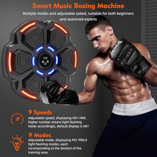 snawowo Music Boxing Machine for Adults - 9 Modes & 9 Speeds, Bluetooth Music Punching Machine with Gloves, Electronic LED Boxing Training Equipment Wall Mounted, Home Indoor Workout Trainer Equipment