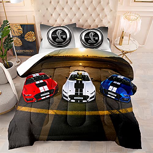CHAOSE-FRB Thermique 100% Coton égyptien - Ensembles De Literie De Qualité Hôtelière Housse De Couette Mustang De Voiture, Taille Queen 3pcs (Mustang 03,140x200cm(1.2MBed)) Cover