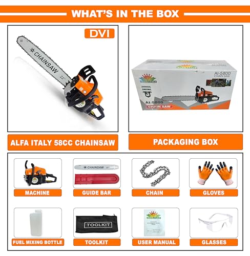 Image of HEAVY DUTY 22inch HARVESTOR CHAIN SAW, 58cc 2 stroke Air cooled Cutting trees, Wood cutting, Garden Yard, Agriculture, industrial, Rescue Landscapes, Orange (AI-5800 PETROL CHAIN SAW)
