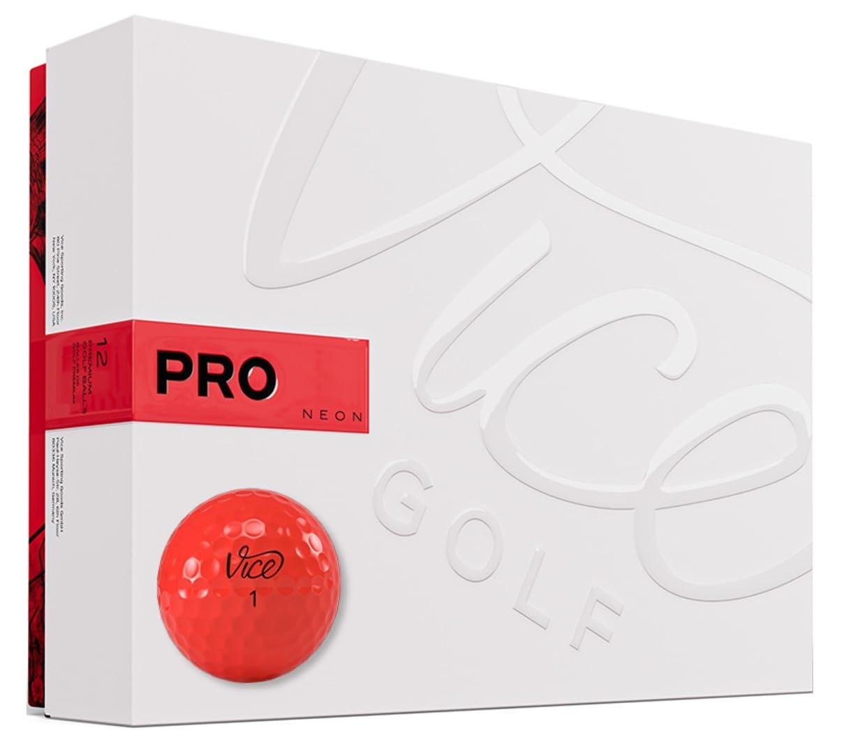 VICE Golf Pro Neon Red 2020,12 piłek golfowych, Cechy: 3 sztuki uretanowe, maksymalna kontrola, wysoki obrót w krótkim meczu, czerwony, profil: dla zaawansowanych golfistów