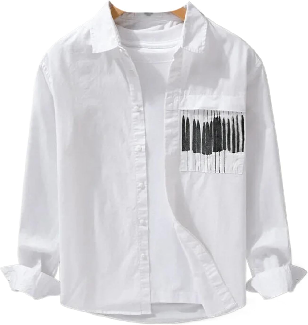Men's Cotton Patchwork Shirt Long Sleeve Loose Casual Soft Top for Spring Fall