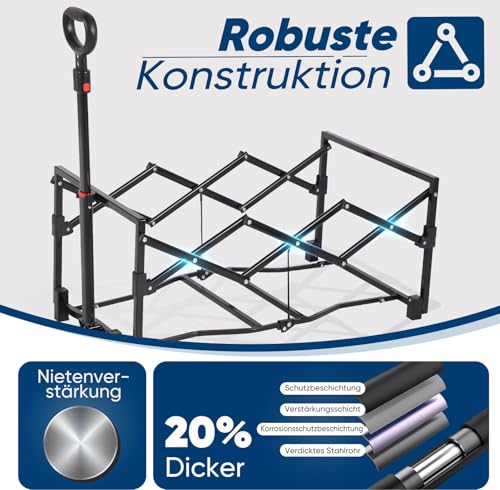 SUNULA Bollerwagen Faltbar Klein 80L 100KG, Faltbarer Bollerwagen Klappbarer Handwagen mit Halbiertem Eigengewicht, Bollerwagen Geländegängig mit Bremsen, Schwarz – Bild 3