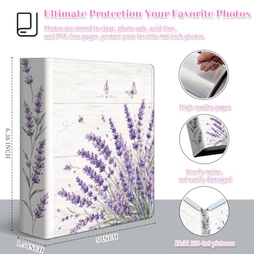 Image of Photo Album 4x6 120 Pockets Lavender Butterfly | 120 clear 4x6 photo pockets, strong elastic band, compact album, family travel wedding use, lavender butterfly cover