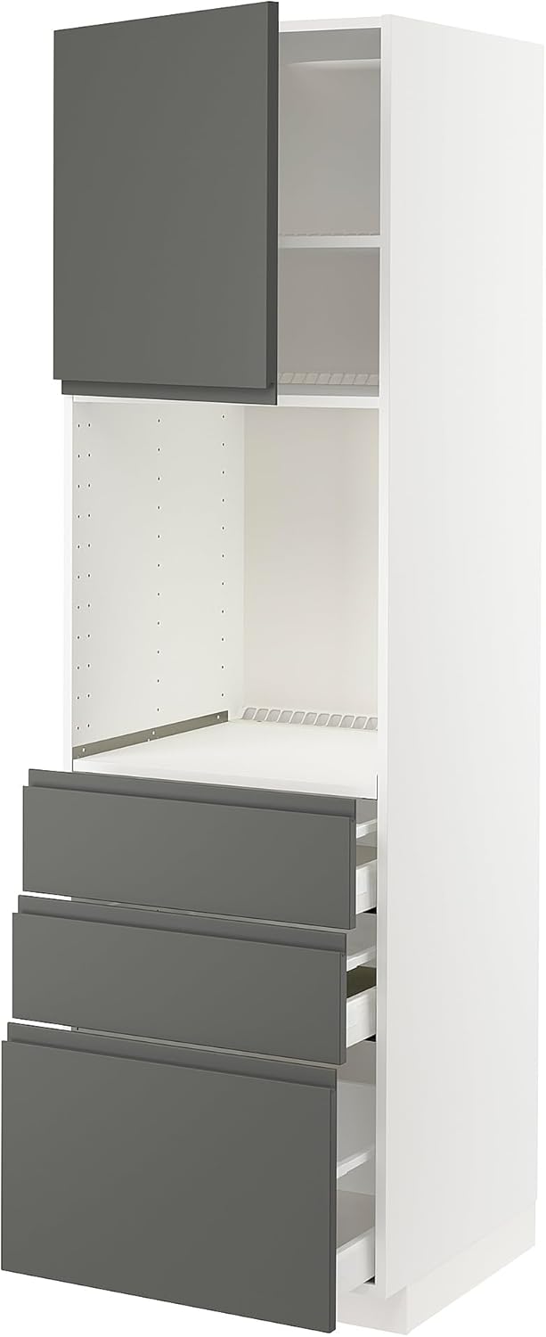 METOD/MAXIMERA High cab f oven w door/3 drawers, white/Voxtorp dark grey, 60x60x200 cm
