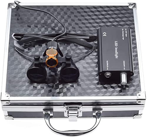 Generic 2.5X/3.5X Binocular Dental Loupes Magnifying Glasses+5W Medical Standard Magnifier Lamp LED Headlight Lamp with Filter Handy Protective Carry Case (Black, 2.5X)