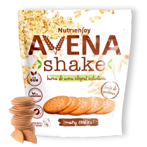 NutriEnjoy - Avena Shake 1Kg | Copos de Avena Integral Molidos | Harina de Avena Sabores | Avena en Polvo | Harina de Avena Integral | Avena Instantánea Sabores Deliciosos (Mary Cookies)