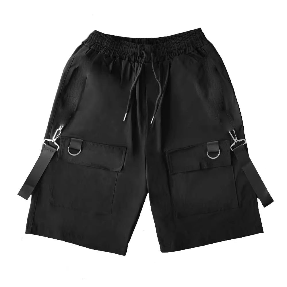 Letnie męskie szorty japońskie harajuku hip-hop punk streetwear szorty cargo dla mężczyzn biegaczy wstążki workowate ubrania