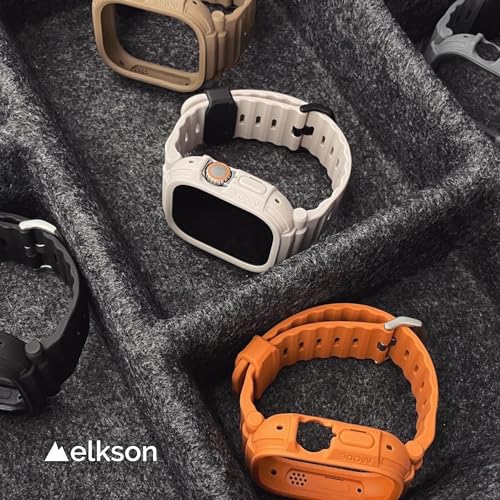 Image of Elkson Band Case for 49mm Apple Watch Ultra 3 /2 /1 with Screen Protector Tempered Glass, Quattro Pro Series Rugged Military Grade Durable Protective Bumper Cover, TPU Material, Translucent