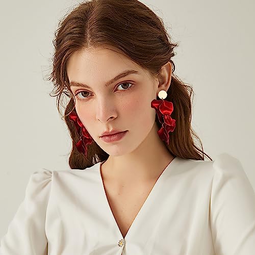FIBO STEEL Rose Petal Dangle Clip on Earrings Acrylic Earrings Red Earrings for Women Flower White Black Hot Pink Orange Statement Earrings Boho Resin Floral2