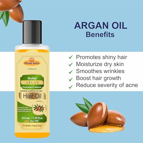 Image of Khadi Herbal Natural Moroccan Argan Hair Oil | Hair Oil for Frizzy & Unmanageable Hair | Oil that helps hair regain its shine| Suitable for All Hair Types (Pack Of 2-420 ml)