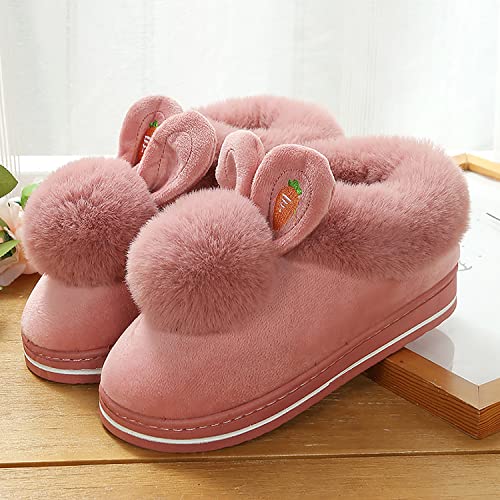 Winter slippers female furry rabbit ears indoor slippers, cute rabbit ears plus plush slippers2