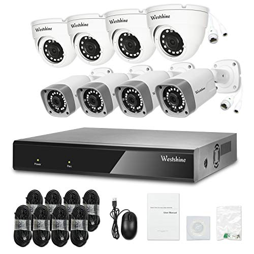 Westshine 16CH 5MP POE NVR Kit Sistema de cámara de seguridad para el hogar, con 4PCS 5MP Cámaras IP de domo + 4PCS 5MP Bullet IP Cámaras Lente fija de 3.6 mm, detección de movimiento (sin disco duro)