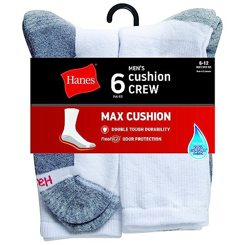 Image of Hanes Men's Crew & Over the Calf Socks Pack, Max Cushioned Moisture-wicking Stay Dry Socks, Athletic Socks, 6, 8 Or 12-pairs