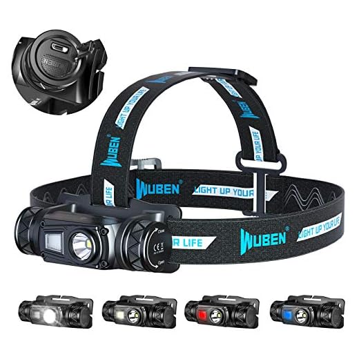 WUBEN H1 Linterna Frontal LED USB Recargable 1200 Lúmenes, Linterna Cabeza 10 Modos,Lampara cabeza alta Potencia IP68 Impermeable para Camping, Excursión, Pesca, Casco,Carrera
