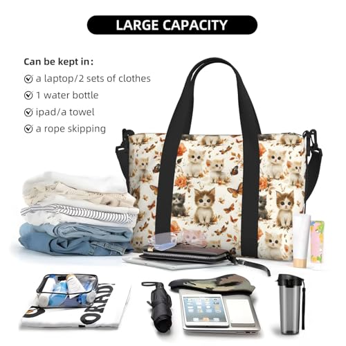 Laptop Tote Bag for Women Work - Cute Cat Butterfly Print Weekender Overnight Bags for Women Travel, Gym Duffle Bag for Men, Personal Item Crossbody Travel Bags for Men Carry On4