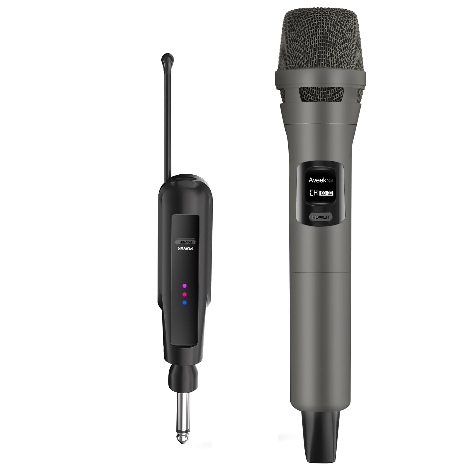 Aveek Micrófono Inalámbrico 2.4G, Set de Micrófonos Inalámbricos Recargables con Receptor, Micrófono Dinámico Profesional para Karaoke, Bodas, DJ, Fiestas, Iglesias, Alcance de 30m, Pack de 1