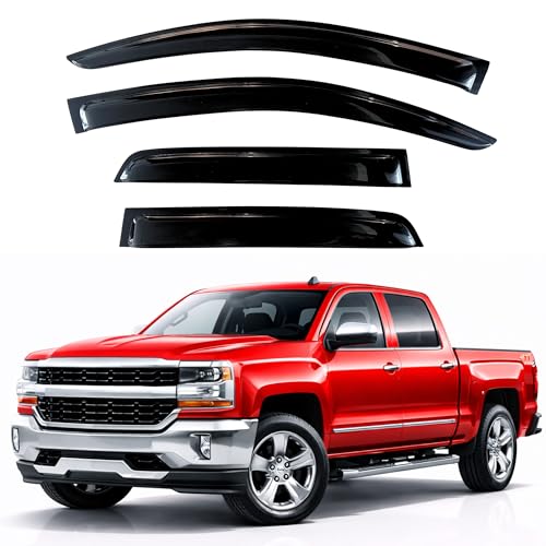 Image of KPY Rain Guards Fit for 2014-2018 Chevrolet Silverado /GMC Sierra 1500 Crew Cab, Out-Channel Window Visor Vent Deflector, Truck Accessories for 2015-2019 Chevy Silverado /Sierra 2500HD 3500HD Crew Cab