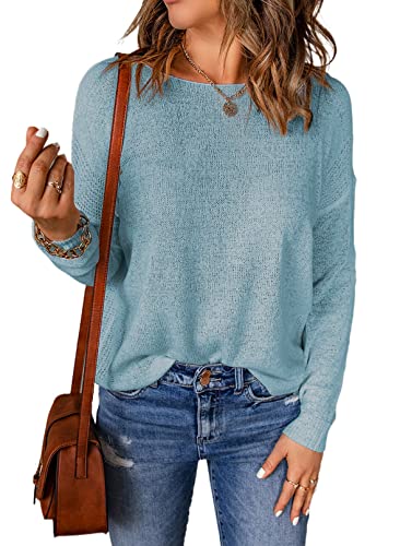 Image of Acelitt Womens Casual Lightweight Long Sleeve Crewneck Knit Shirts Tops, S-XXL
