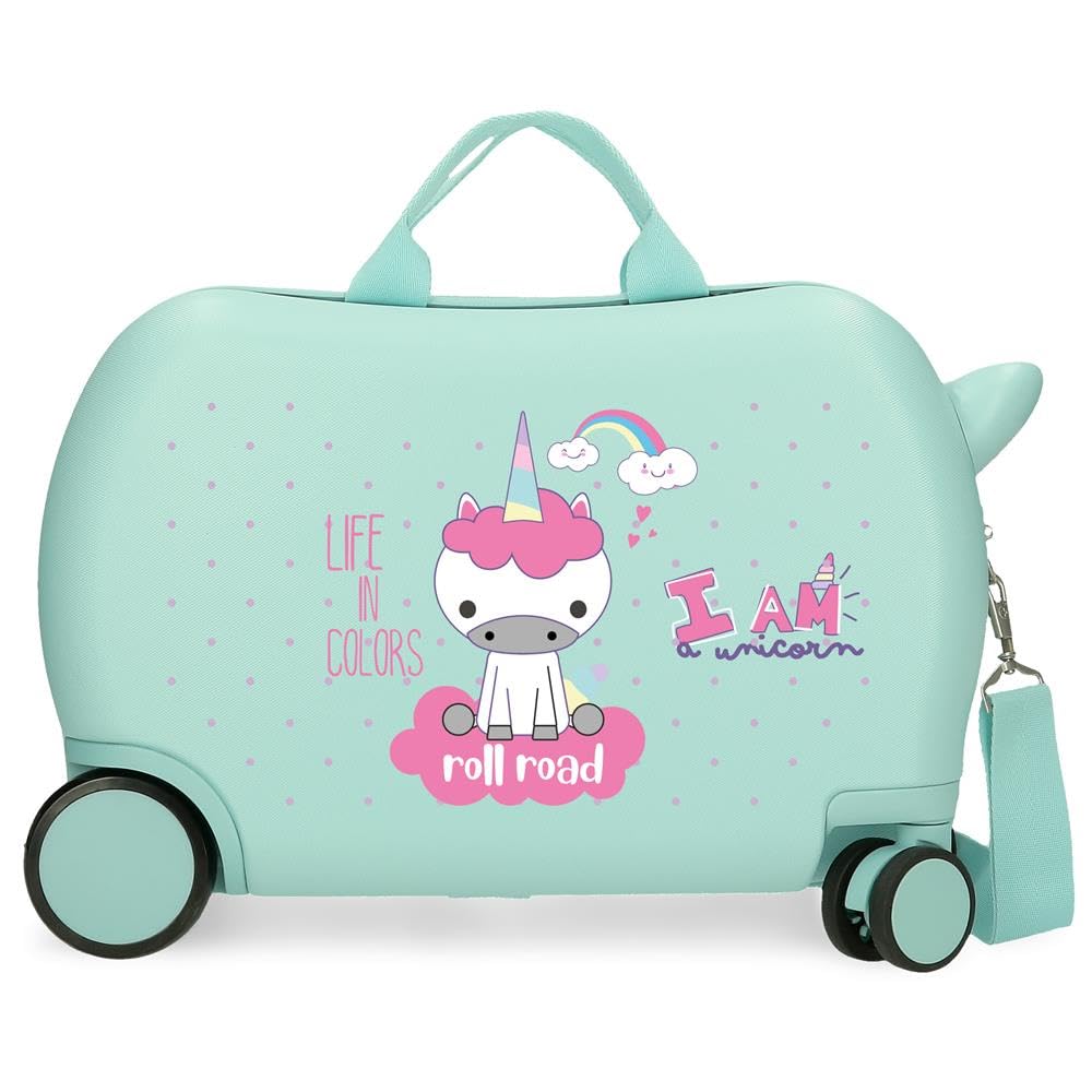 ROLL ROAD I Am Unicorn Walizka dziecięca Niebieska 45x31x20 cm Twardy ABS 24,6L 1,8 kg 2 Koła Bagaż Ręczny, Turkusowy, Walizka dziecięca z jednorożcem
