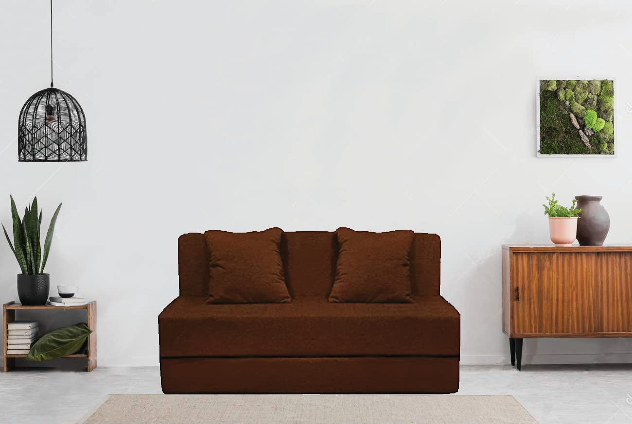 Cozy Comfort Folding Sofa Cum Bed with Cushion for Home & Living Room | Mattress- Perfect for Guests | Jute Fabric I Foldable (Coffee, 3 * 6 Feet), Brown