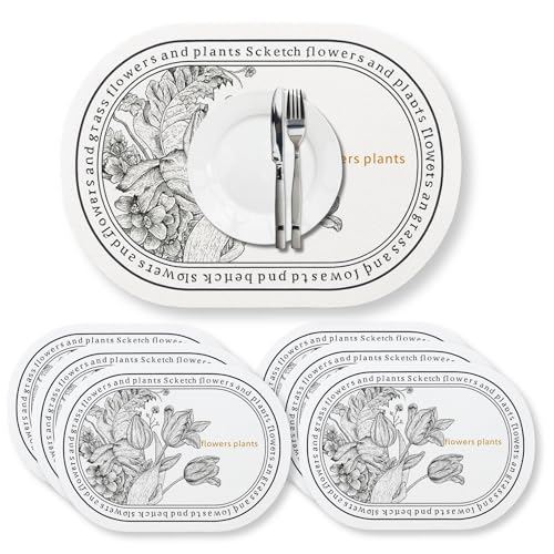 Image of PU Leather Placemat Set of 6 | Floral Print Design | Heat-Resistant, Easy-Clean Table Mat | Waterproof Dining Placemat for Dining Table, Kitchen & Everyday Use (Tulip Charm)