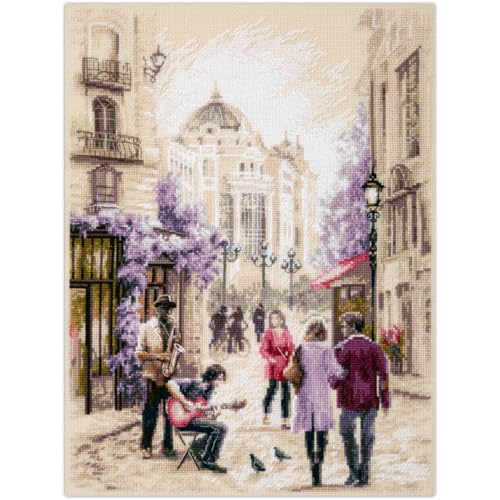 Kit de broderie au point de croix musiciens de rue multicolore complet