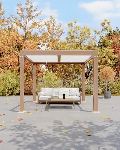 Image of GarveeLife Louvered Pergola 10 ft x10', Outdoor Pergola with Adjustable Louvered Roof, Reinforced Aluminum Frame, Integrated Drainage System, Hardtop Gazebo for Patio, Deck, Wood Grain