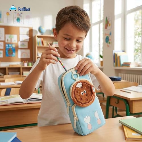 Image of FunBlast Pencil Pouch for Kids, Girls - Large Capacity Multipurpose Stationery Zipper Pouch with Coin Pouch for Kids & Adults, Kawaii Aesthetic Pencil Case Organizer, Cute School Supply Bag (SkyBlue)