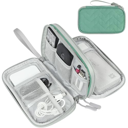 Image of FYY Electronic Organizer, Travel Cable Organizer Bag Pouch Electronic Accessories Carry Case Portable Waterproof Double Layers All-in-One Storage Bag for Cable, Cord, Charger, Phone, Pattern Green (M)