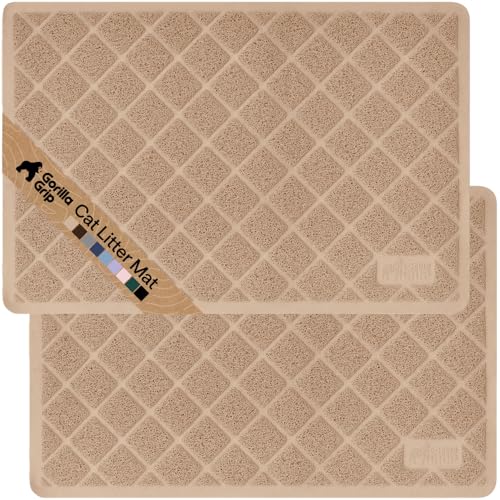 Image of GORILLA GRIP Cat Litter Box Mat, Cushioned Coil Mesh Litter Trapping Mats, Scatter Control Supplies for Less Mess, Phthalate Free, Ultra Deep Catch Grooves, Rinse or Vacuum to Clean 24x17 Beige 2 Pack