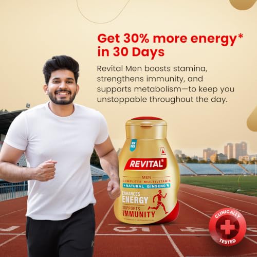Image of Revital H Multivitamin For Men (60 Capsules) With Natural Ginseng, Zinc, 10 Vitamins & 8 Minerals For Daily Energy, Stamina & Immunity - Pack of 2
