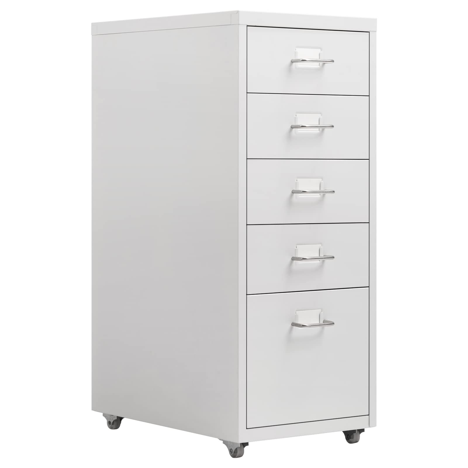 HollyHOME Caisson Métallique à 5 Tiroirs, Organisateur de Classement Roulant pour Bureau, Meuble de Rangement Moderne avec roulettes pour Maison et Bureau, Blanc