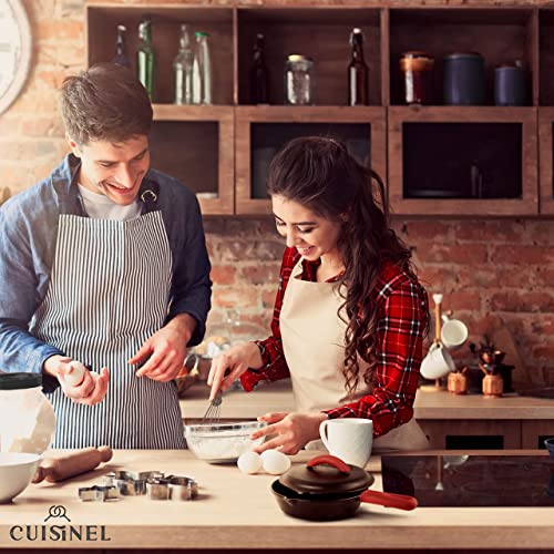 Image of Cuisinel Cast Iron Skillet with Lid - 8 inch-inch Pre-Seasoned Covered Frying Pan Set + Silicone Handle and Lid Holders + Scraper /Cleaner - Indoor /Outdoor, Oven, Camping Fire, Grill Safe Kitchen Cookware