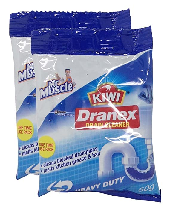KIWI Mr. Muscle Dranex Drain Cleaner Heavy Duty, 50g Pouch PACK OF 2