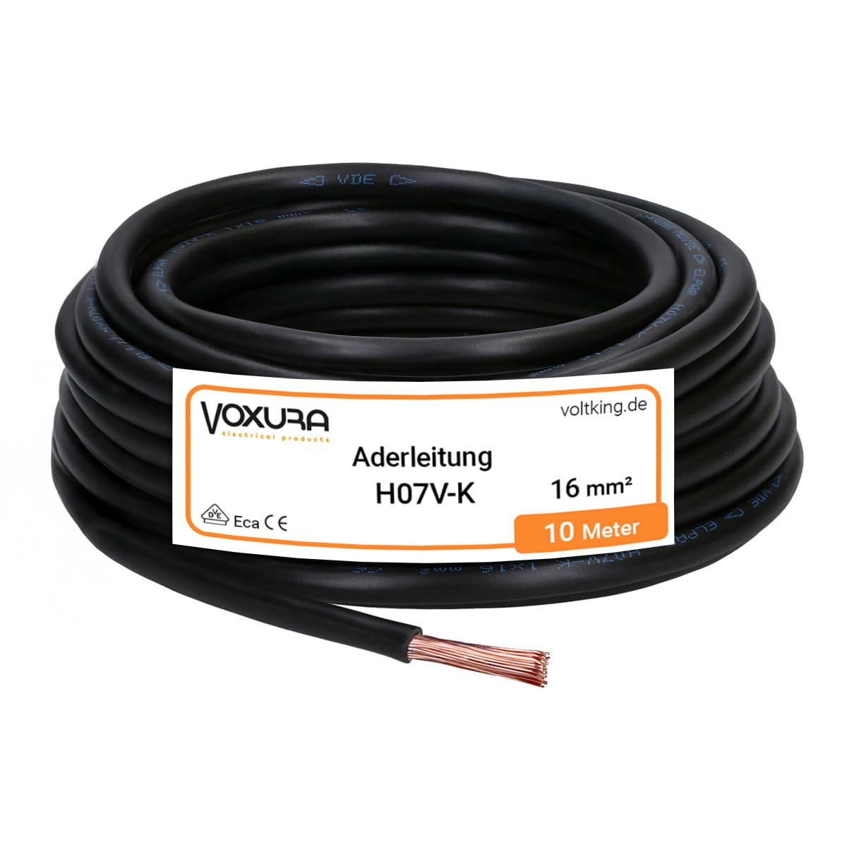 H07V-K 16 mm² schwarz 10 Meter Aderleitung flexibel PVC Einzelader