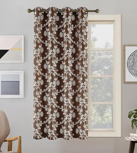 Image of FRESH FROM LOOM Heavy Jari Jacquard Premium Luxury Floral Curtain 6 Feet Windows | Ring Top Design | Light Blocking 80% Semi Blackout | Anti-Fade & Durable Parda (6ft, Brown, 1pc only)