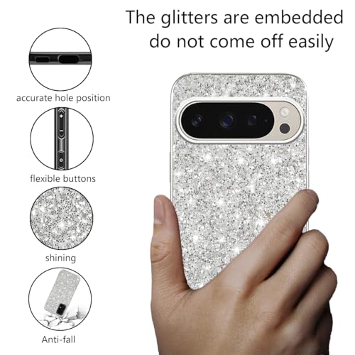 Coque Google Pixel 9 Pro paillettes argentée style luxe antichoc - 3