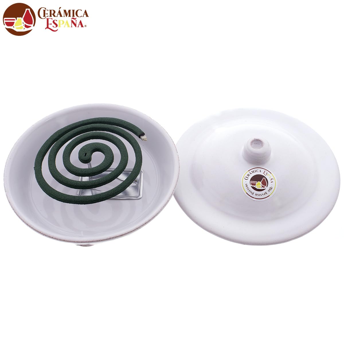 CERÁMICA ESPAÑA | Bruciatore d'incenso | Citronella | Repellente zanzare naturale | Bruciatore repellente zanzare - Modello J01 | 16 x 16 x 7 cm | 10 spirali citronella incluse